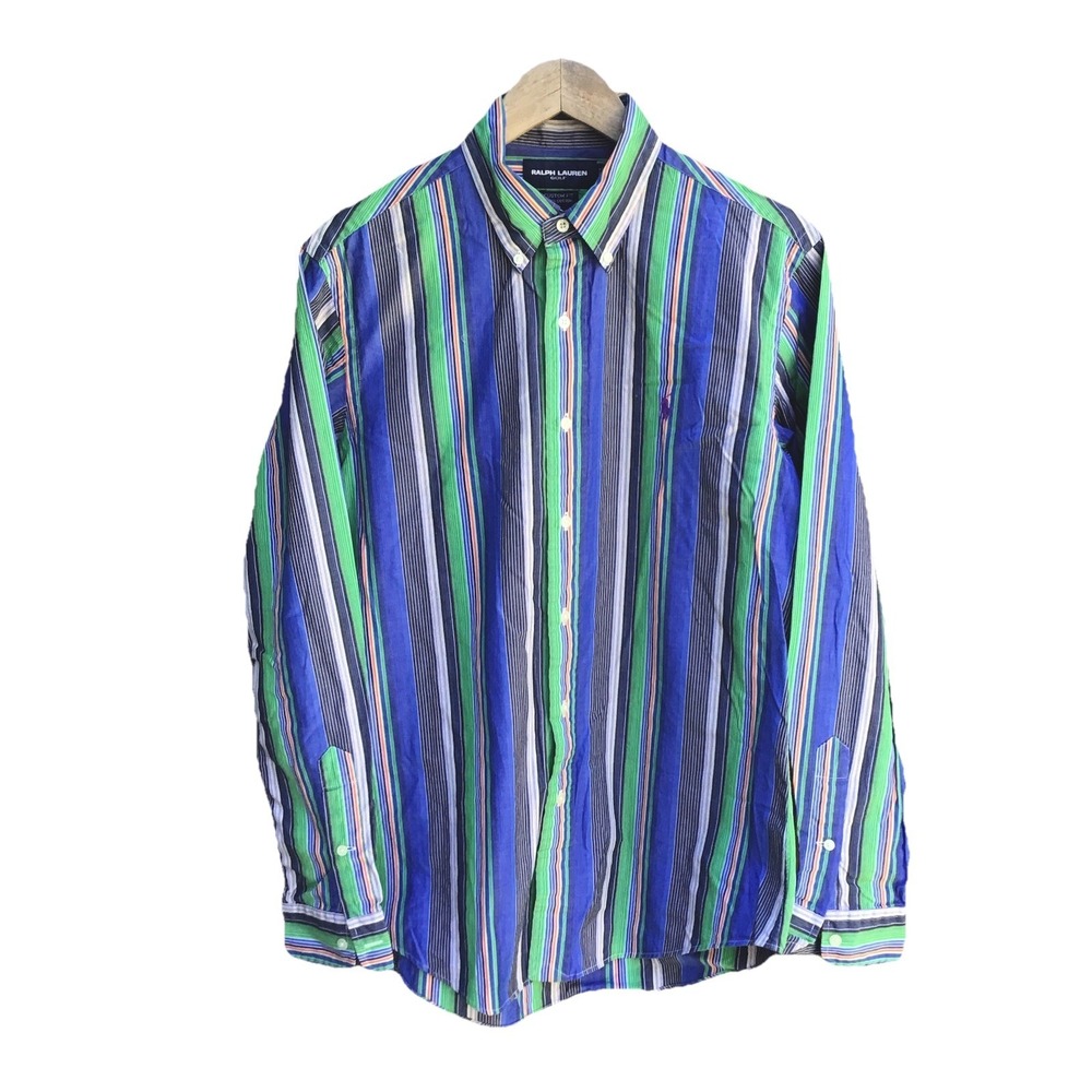 Ralph Lauren Golf Custom Fit Stripe Button Down Shirt Men's Medium Blue Green